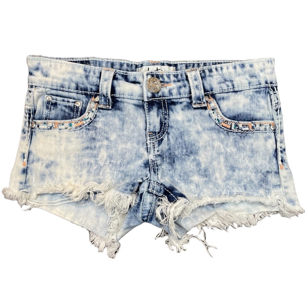Daytrip Gemini Jean Shorts Women's Sz 26 Acid Wash Sequined Destressed Denim